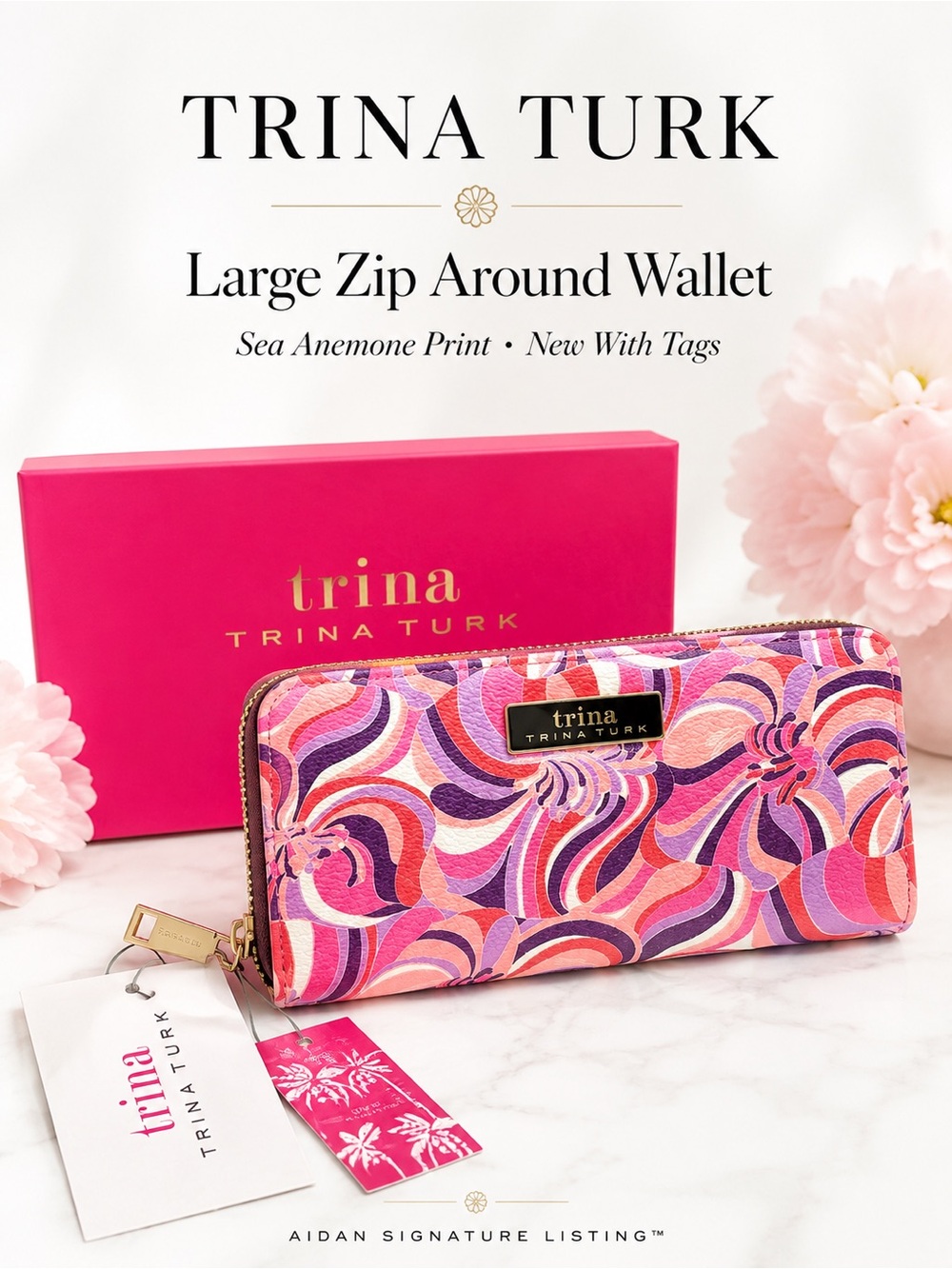 Trina Turk Sea Anemone Large Zip Around Wallet NWT Box